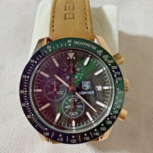 Benyar Chronograph Watch Mens 45mm Tan Tachymeter BY-5140M